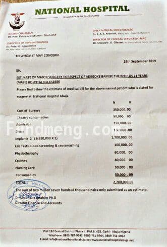 Help with surgical bills for Adegoke Theophilus Bamise