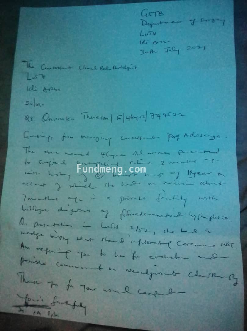 Please Help Mrs Theresa Onunaku to fight breast cancer.