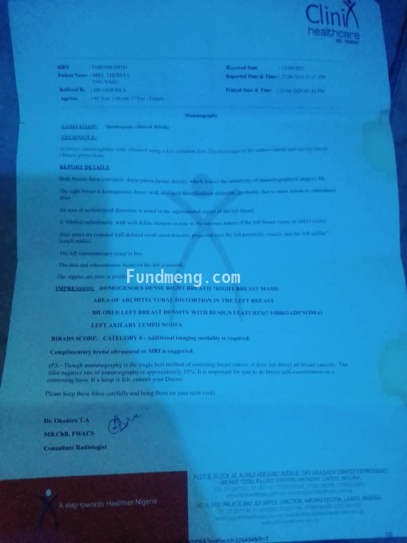 Please Help Mrs Theresa Onunaku to fight breast cancer.