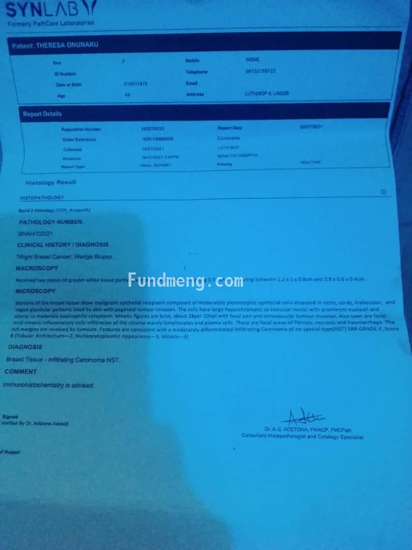 Please Help Mrs Theresa Onunaku to fight breast cancer.