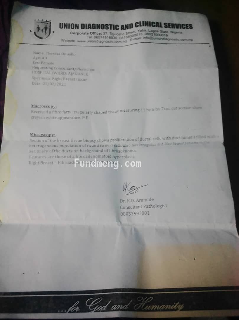 Please Help Mrs Theresa Onunaku to fight breast cancer.