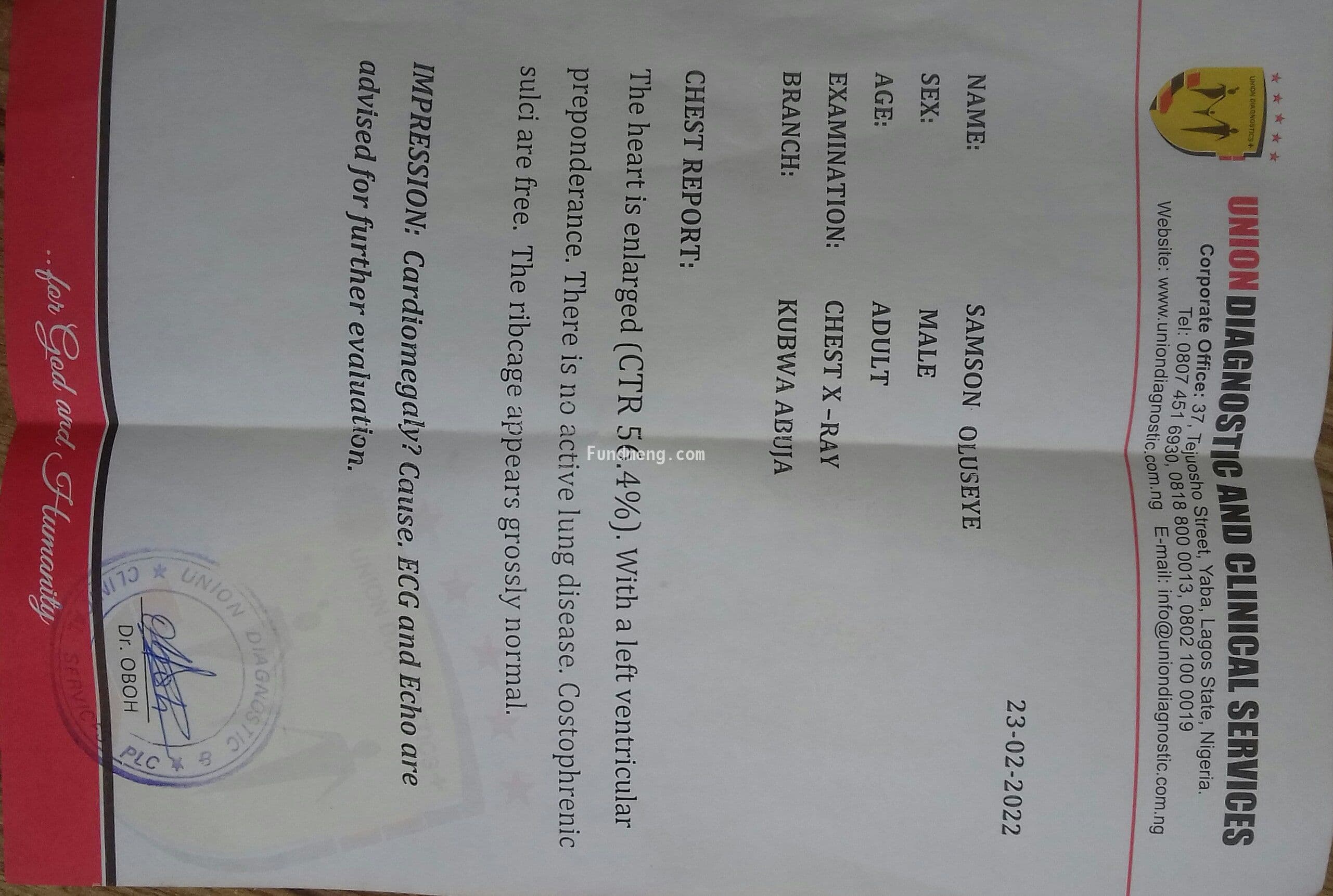 Save Samson Oluseye from heart failure diseases