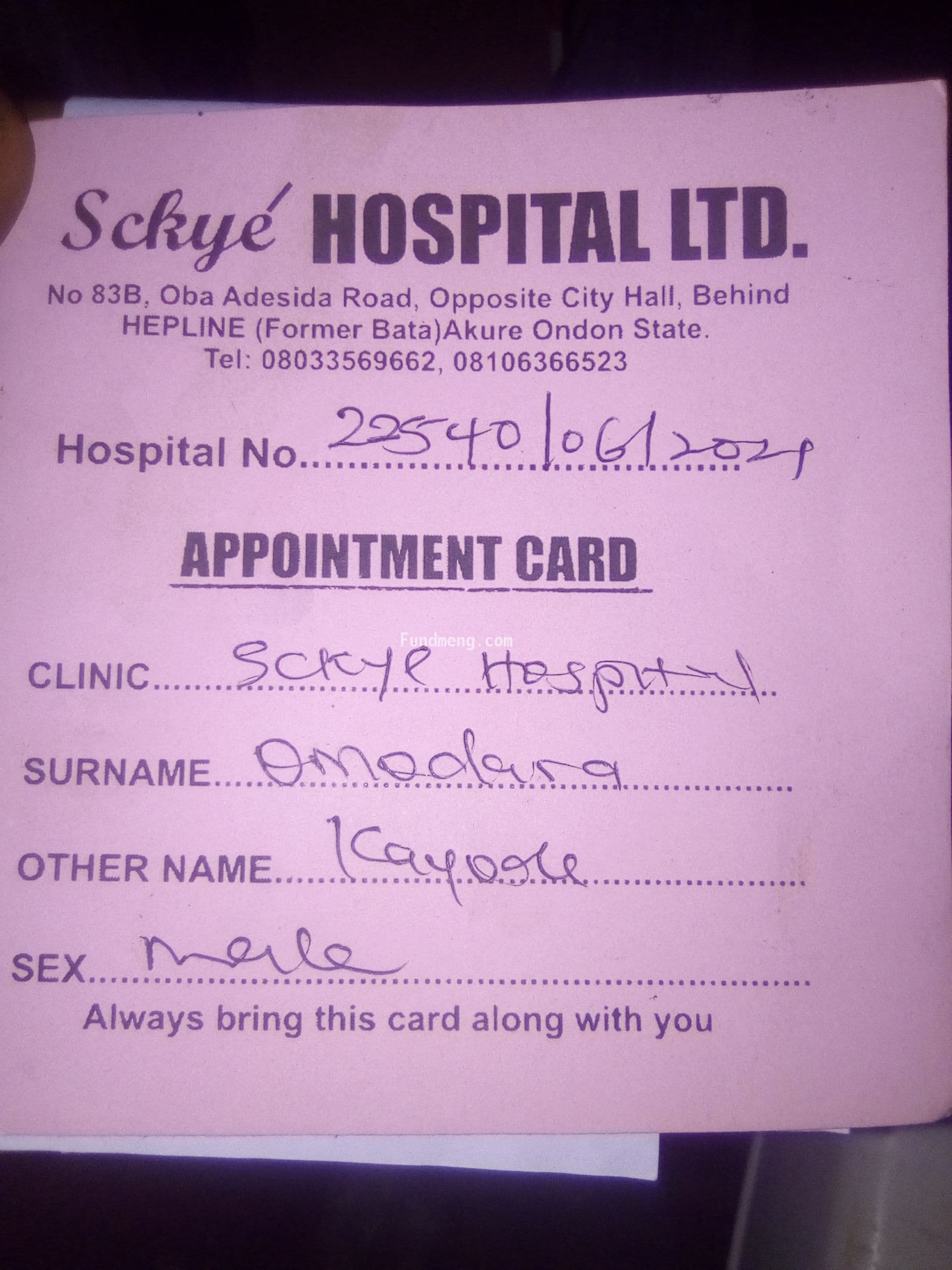 Money for my appendix operation