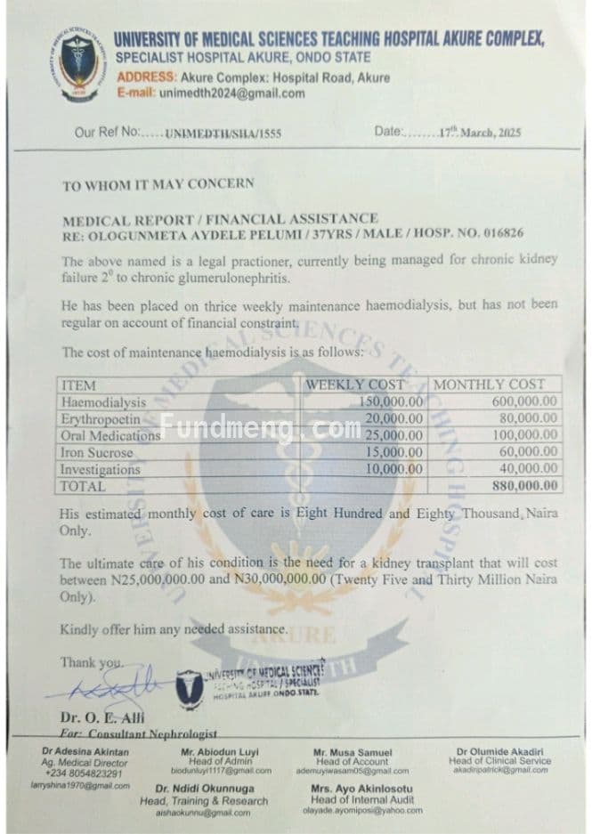 Help Ayodele Ologunmeta get a kidney transplant
