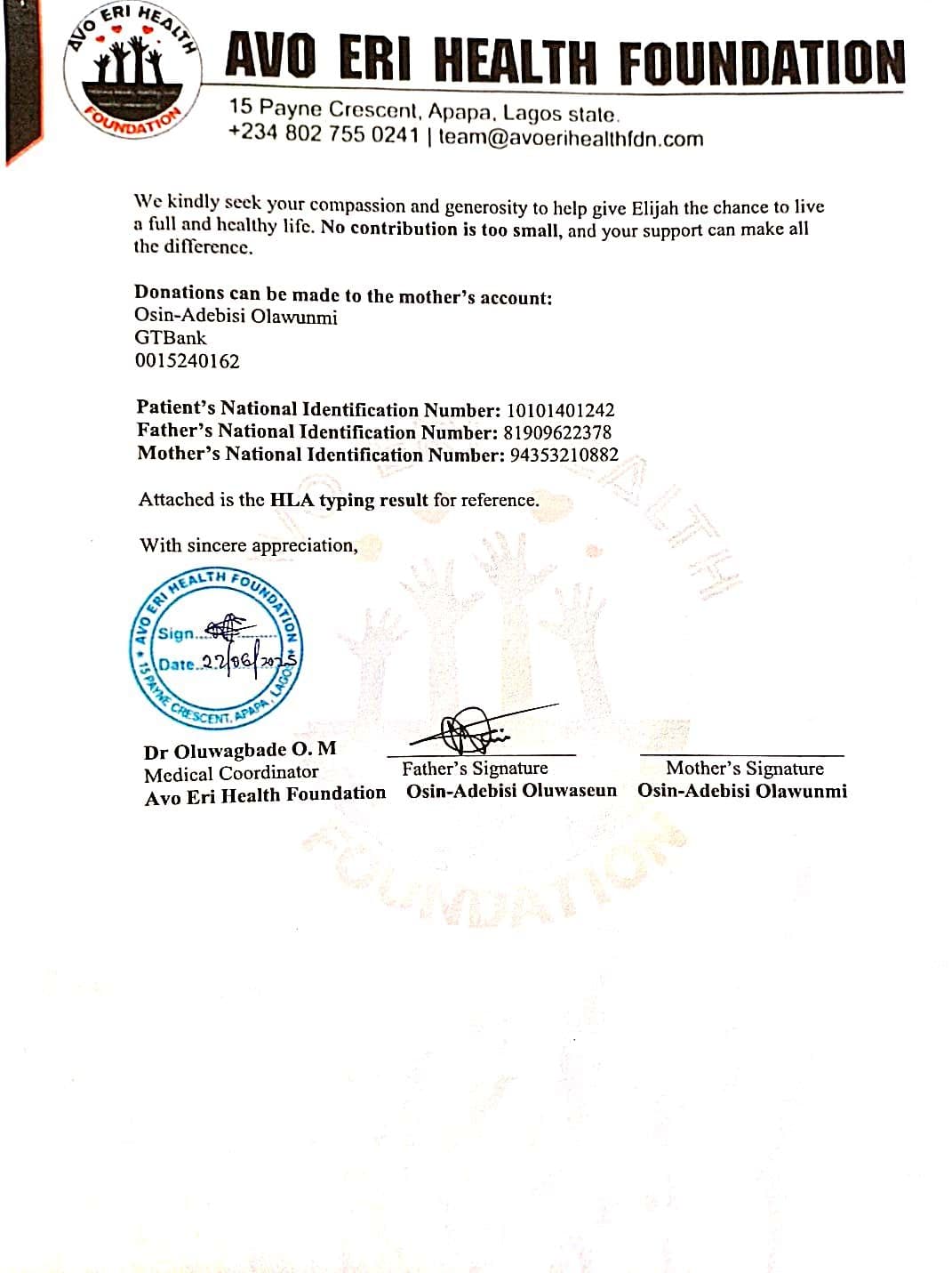 Help Osin-Adebisi Elijah for bone marrow transplant.